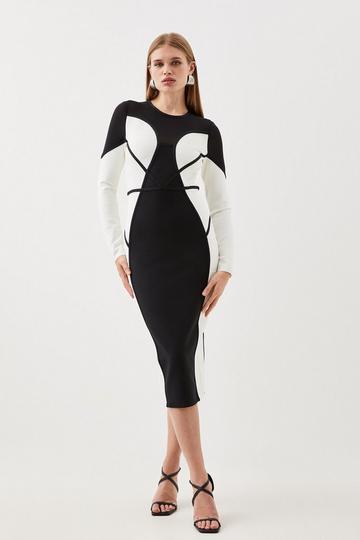 Bandage Knit And Mesh Color Block Dress mono