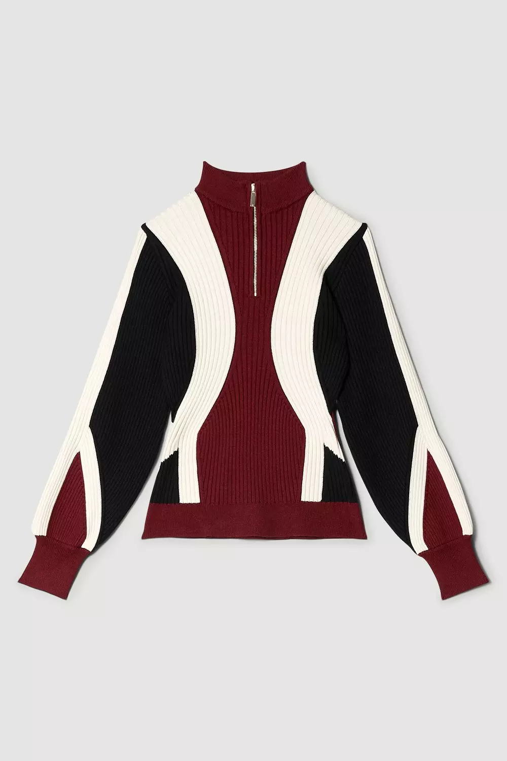 Contoured Colour Blocked Half Zip Cable Knit Jumper | Karen