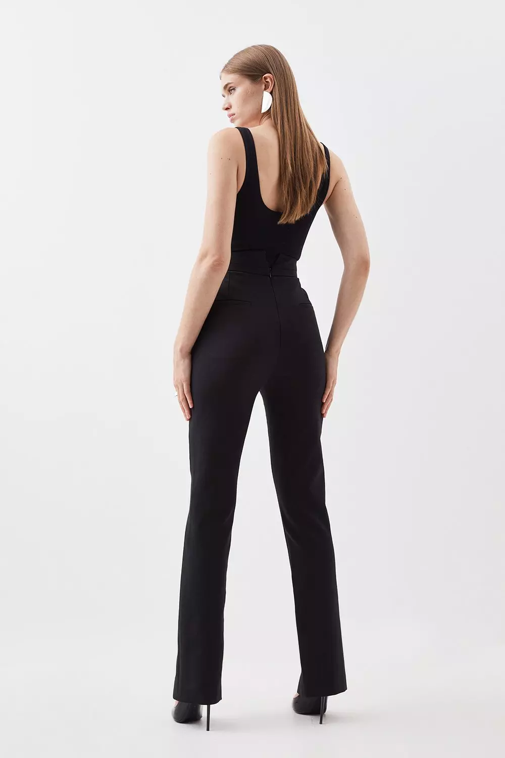 Compact Stretch Tailored High Rise Split Hem Trouser Karen Millen