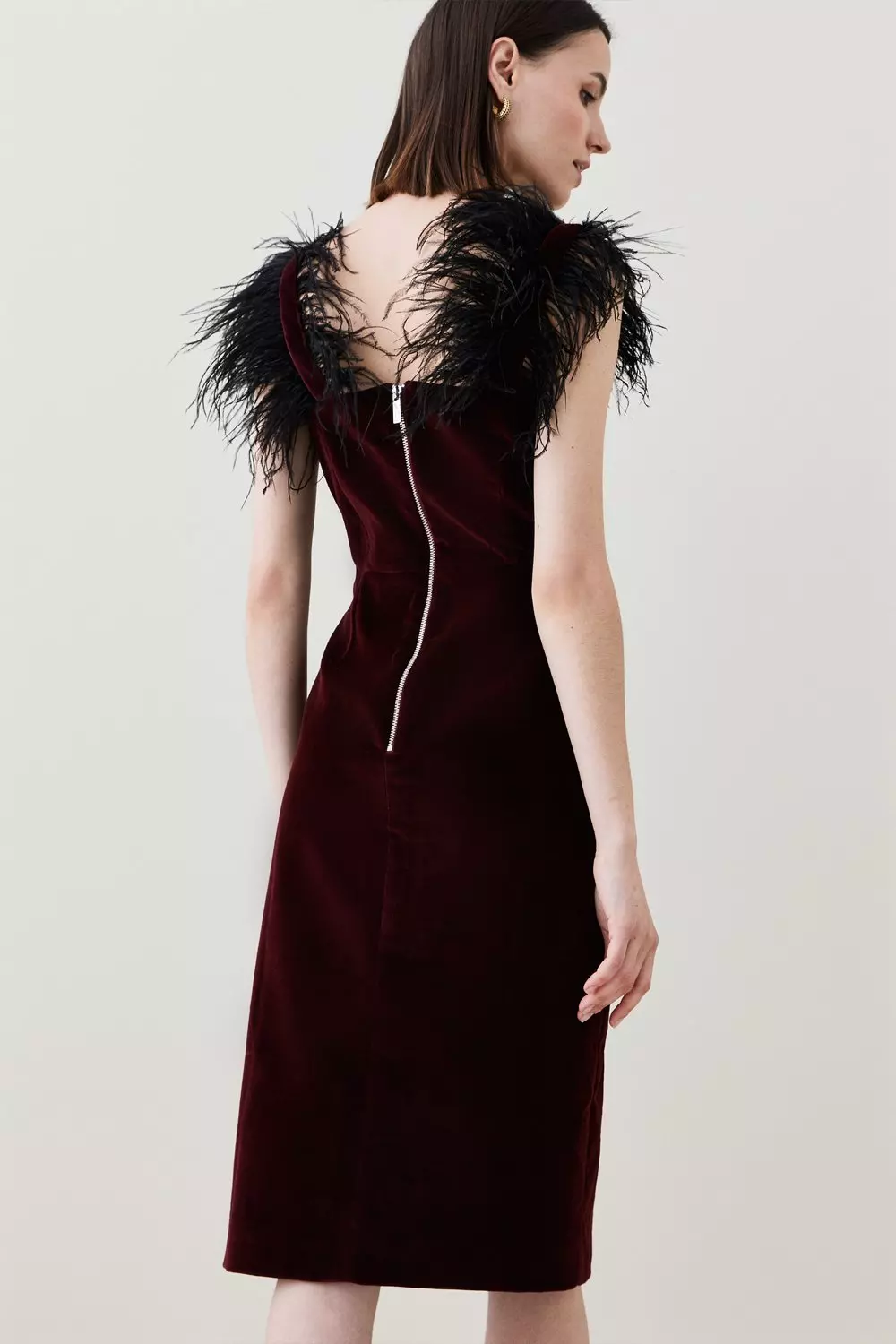 Merlot Velvet Feather Strap Midi Dress alternative image