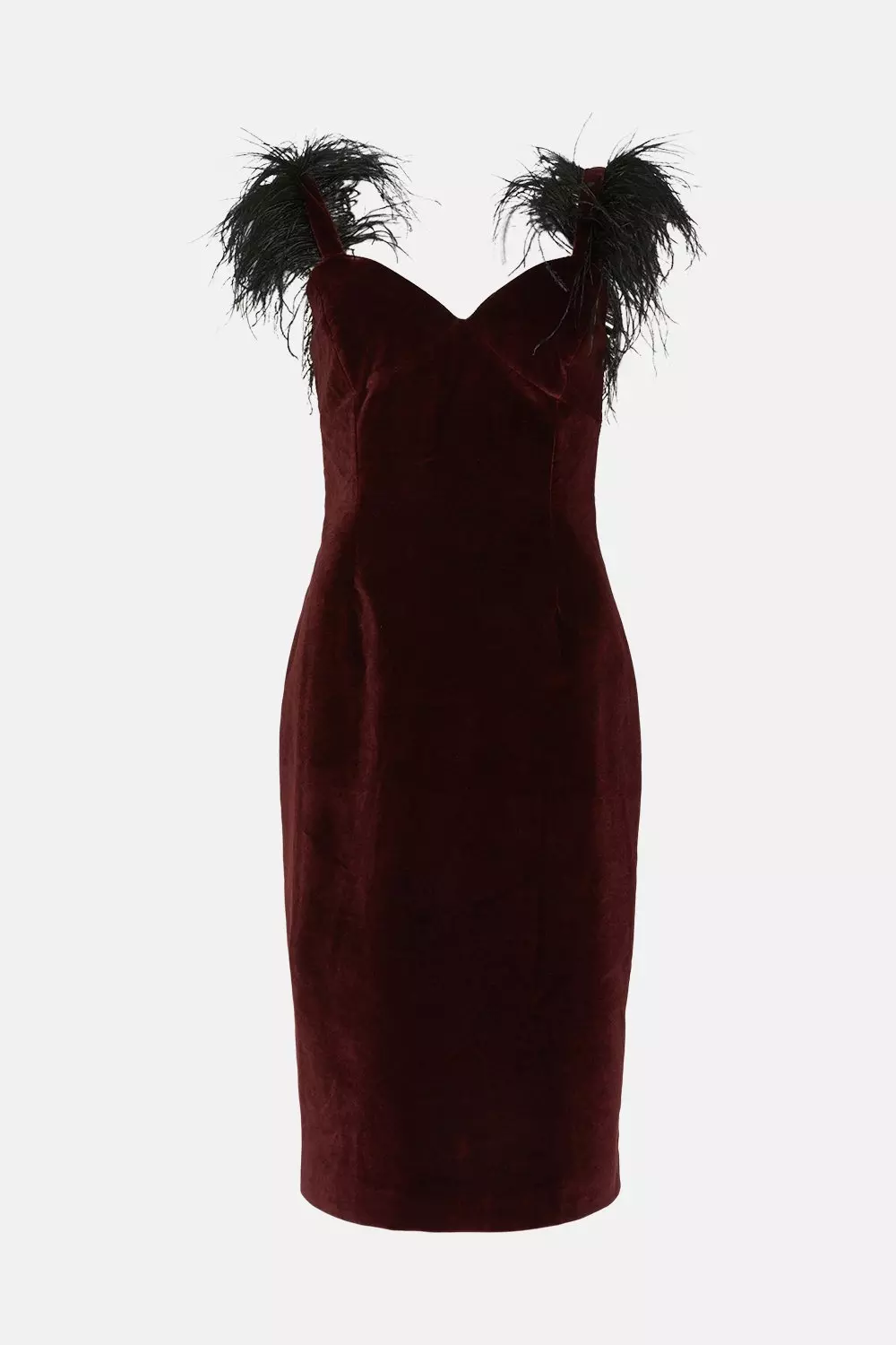 Merlot Velvet Feather Strap Midi Dress alternative image