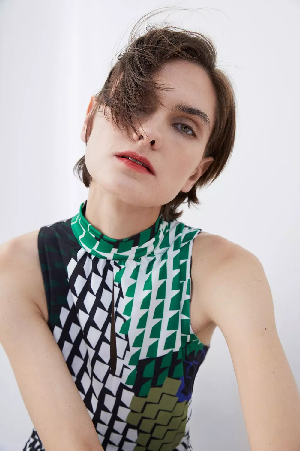 Geo Print High Neck Jersey Mini Dress | Karen Millen
