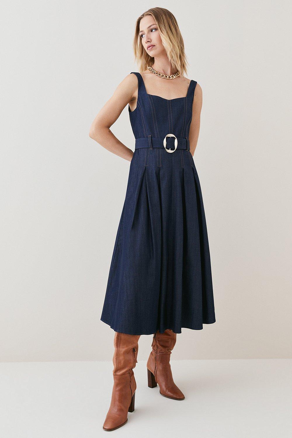 Tailored Denim Full Skirt Maxi Dress Karen Millen