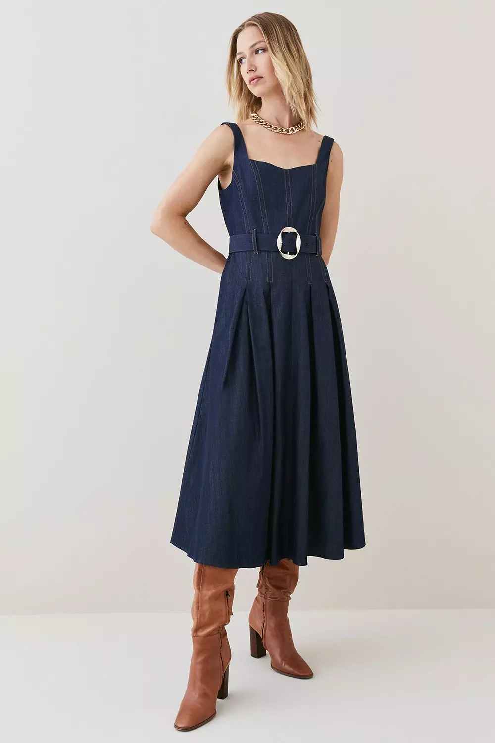 Tailored Denim Full Skirt Maxi Dress Karen Millen