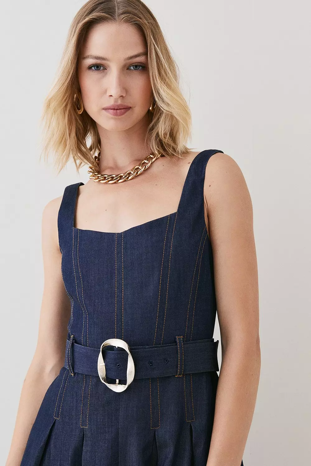 Tailored Denim Full Skirt Maxi Dress | Karen Millen