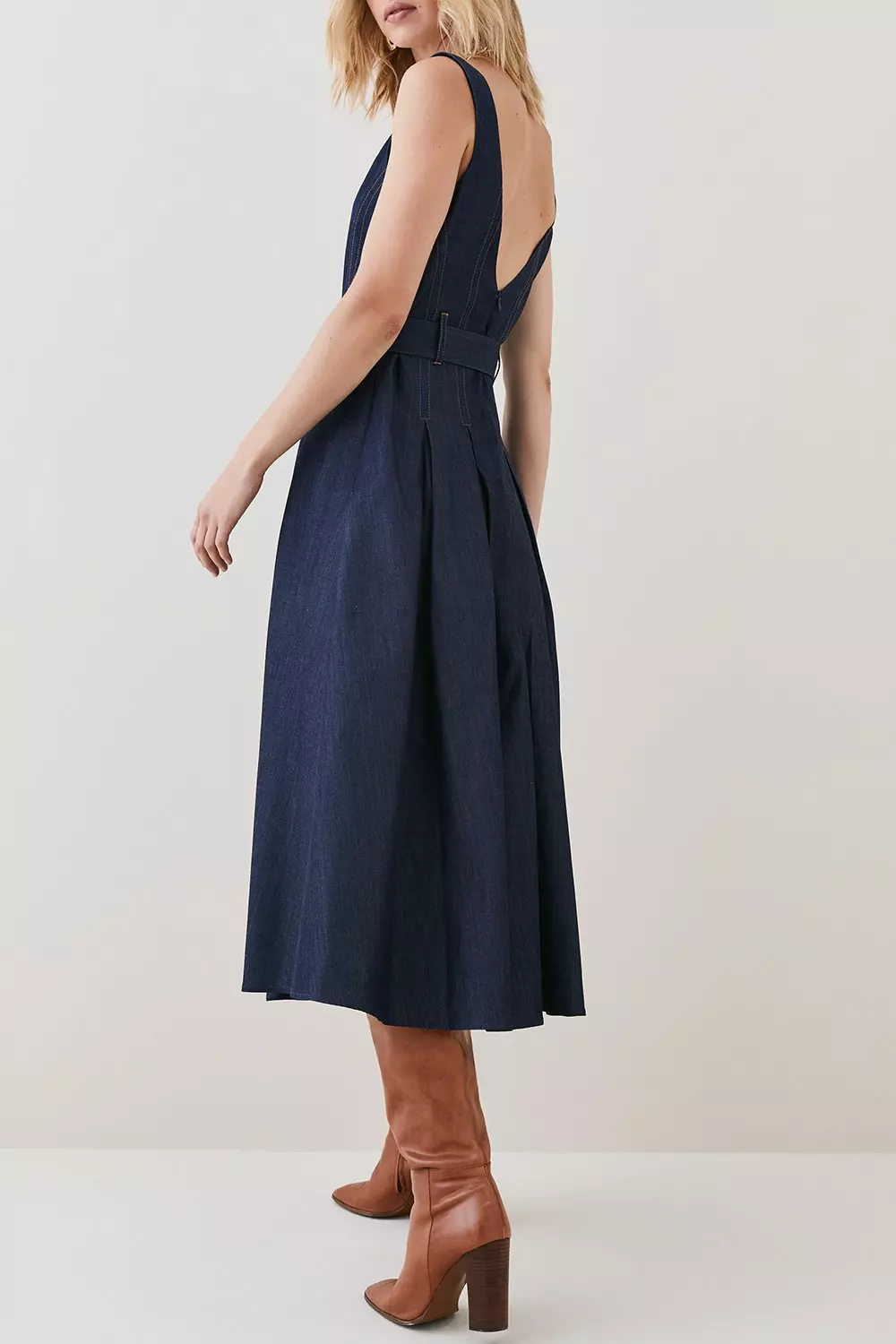 Tailored Denim Full Skirt Maxi Dress | Karen Millen