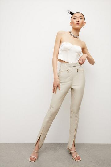 Leather Moto Zip Detail Leather Pants stone