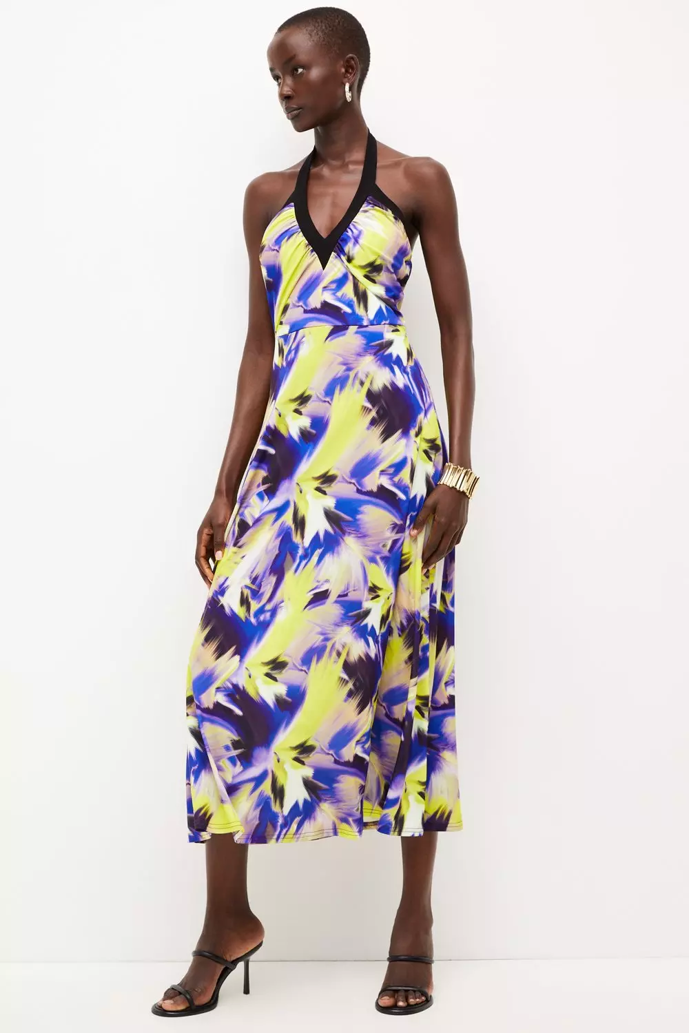 Neon Flash Print Drape Jersey Midaxi Sundress Karen Millen