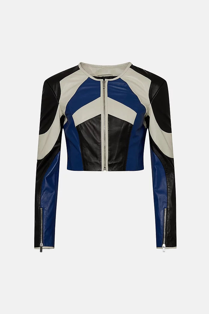 Leather Moto Colorblock Zip Moto Jacket | Karen Millen Leather Moto Colorblock Zip Moto Jacket | Karen Millen
