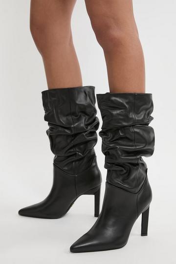 Suede Mid Calf Slouch Heeled Boot