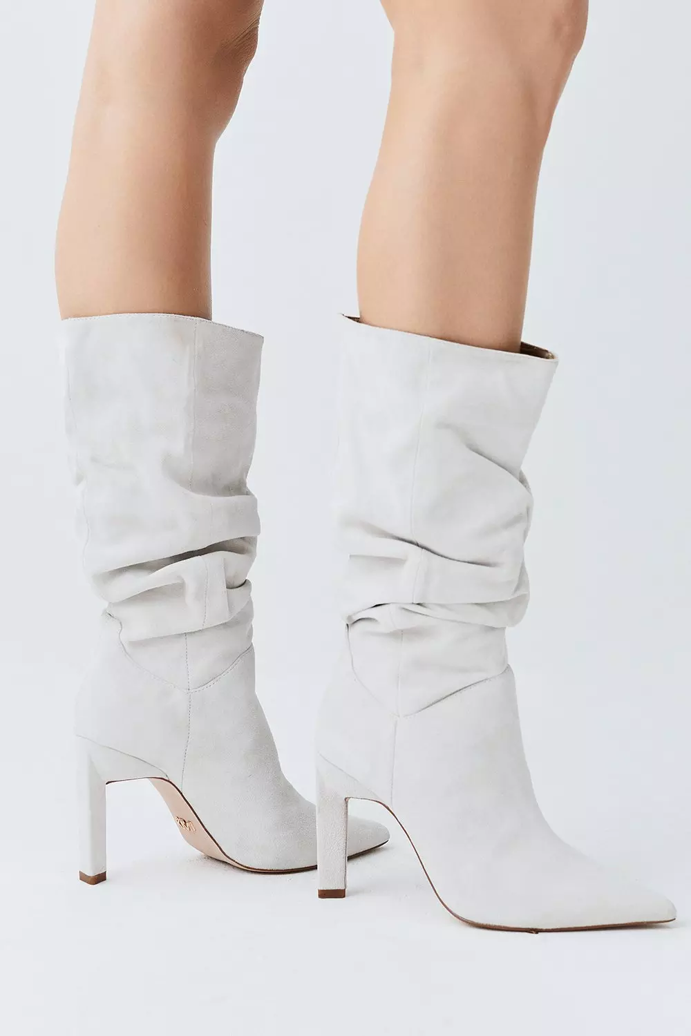 Suede Mid Calf Slouch Heeled Boot Karen Millen