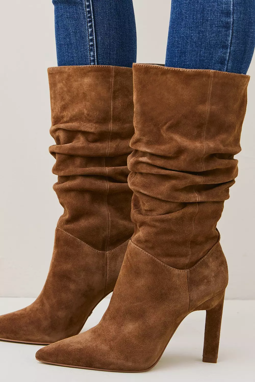 Brown slouch boots with heel hotsell