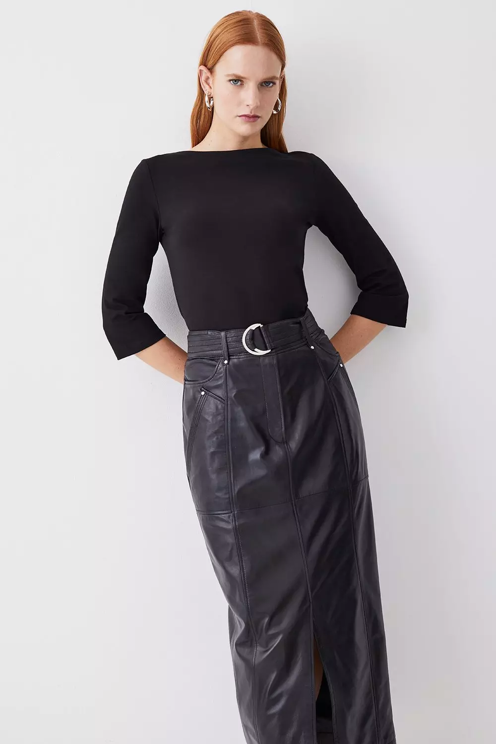 Black Cotton Slash Neck 3/4 Sleeve Top alternative image