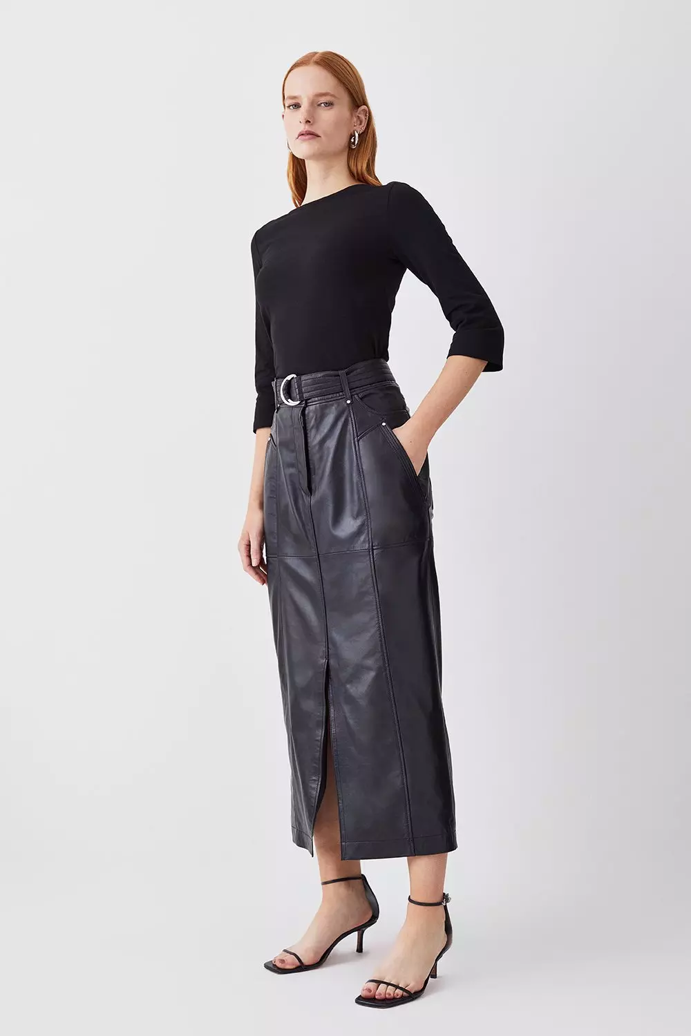 Black Cotton Slash Neck 3/4 Sleeve Top alternative image