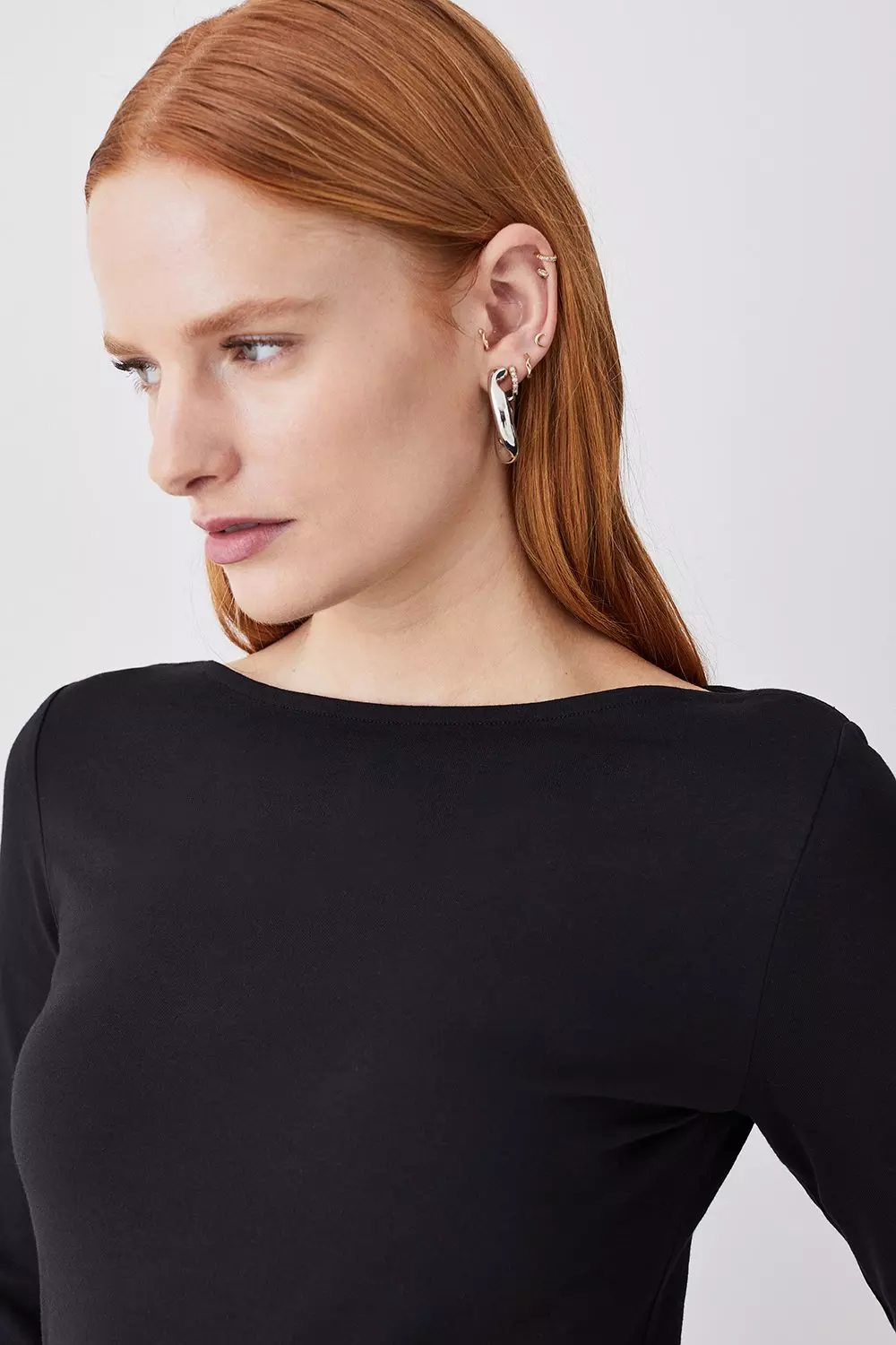 Black Cotton Slash Neck 3/4 Sleeve Top alternative image