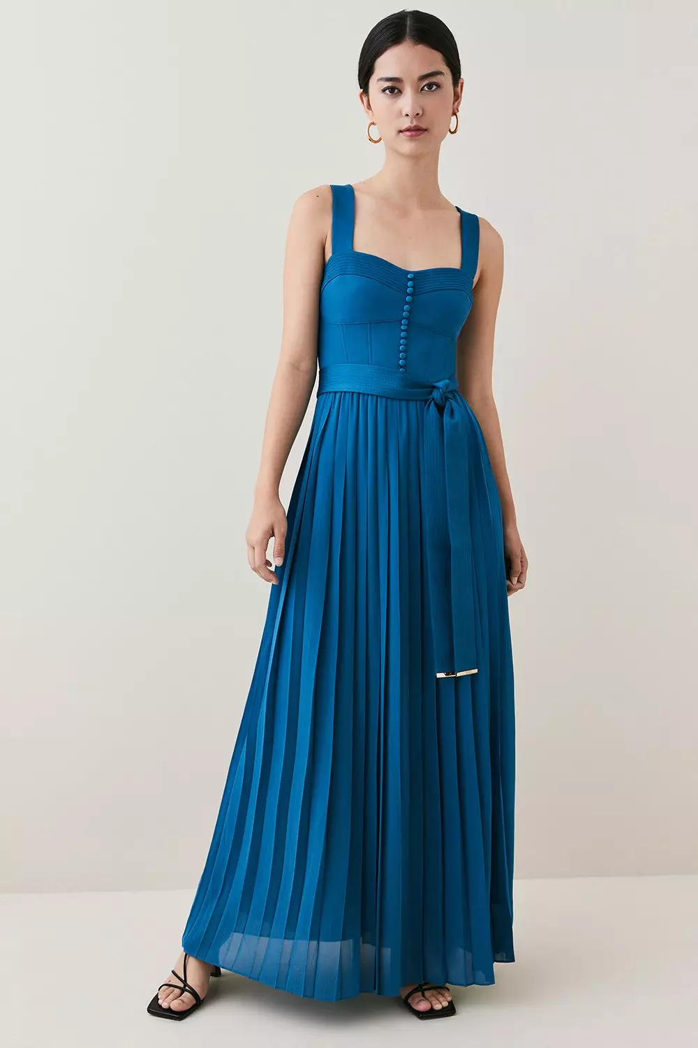Karen Millen コンパクト ストレッチ ディテール ミディドレス Compact Stretch Wrap Neck Tailored Midi Dress | Karen Millen