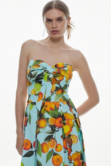 Italian Signature Stretch Citrus Bow Mini Dress pale blue