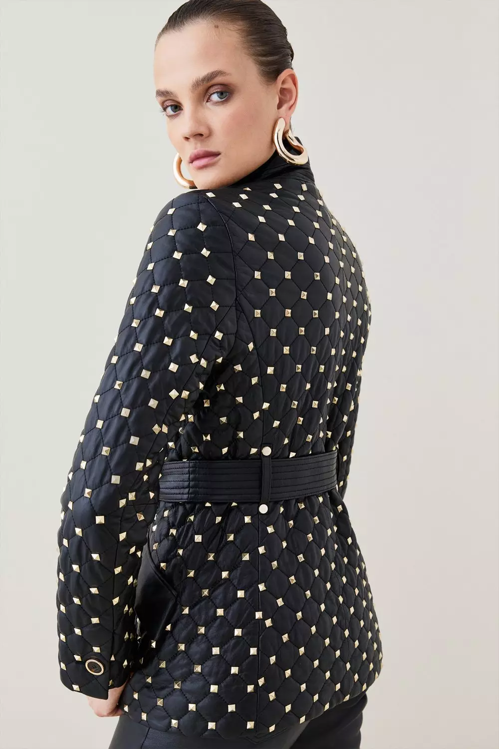KAREN MILLEN ベルテッドコート ウール 長袖 PU ベルト付き KAREN MILLEN ベルテッドコート ウール 長袖 PU ベルト付き