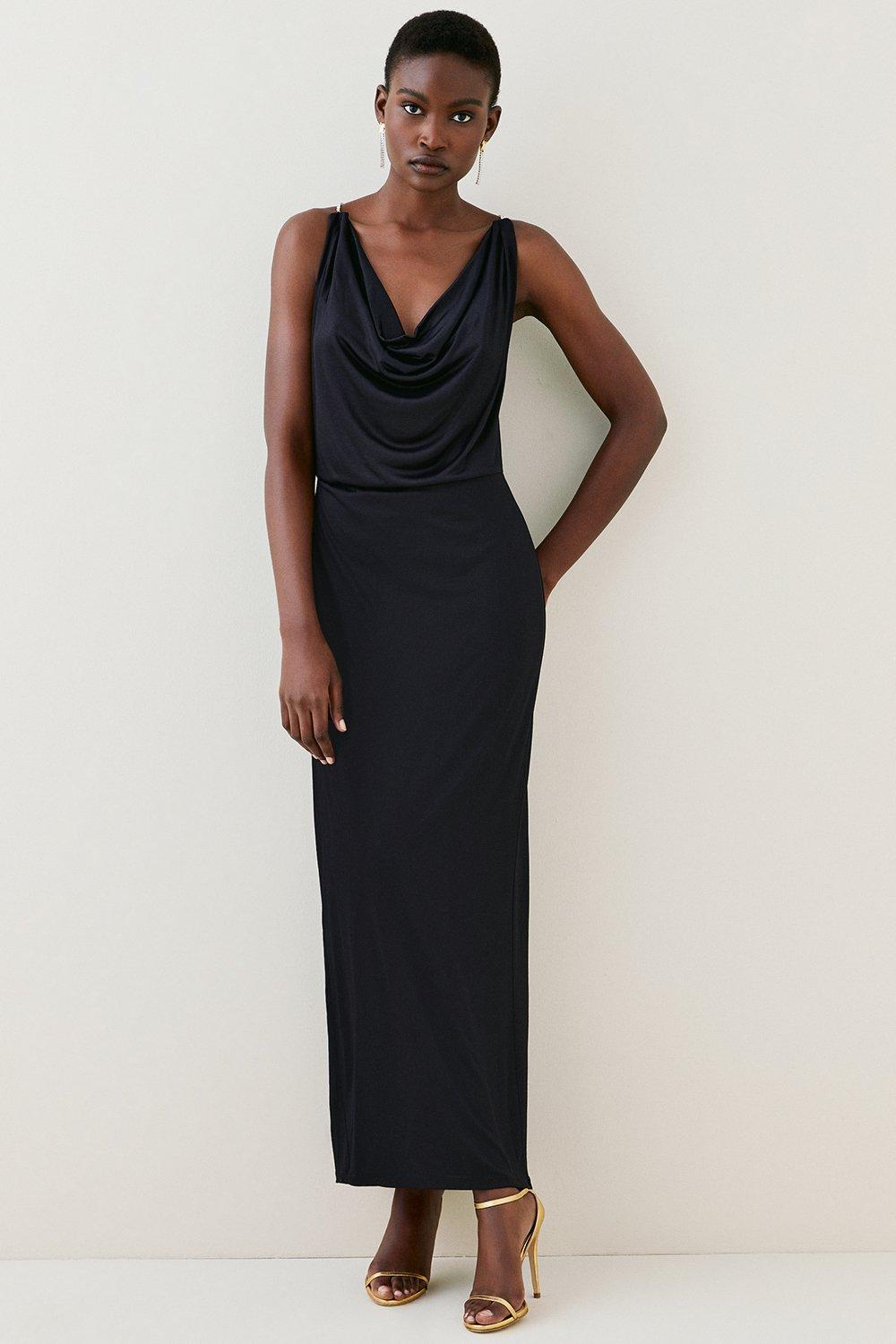 Slinky Cowl Neck Diamante Jersey Maxi Dress Karen Millen