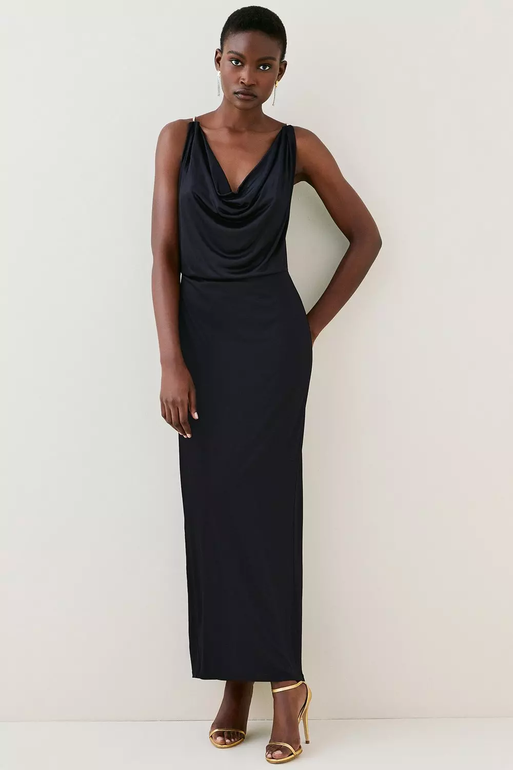 Black cowl neck dress hotsell