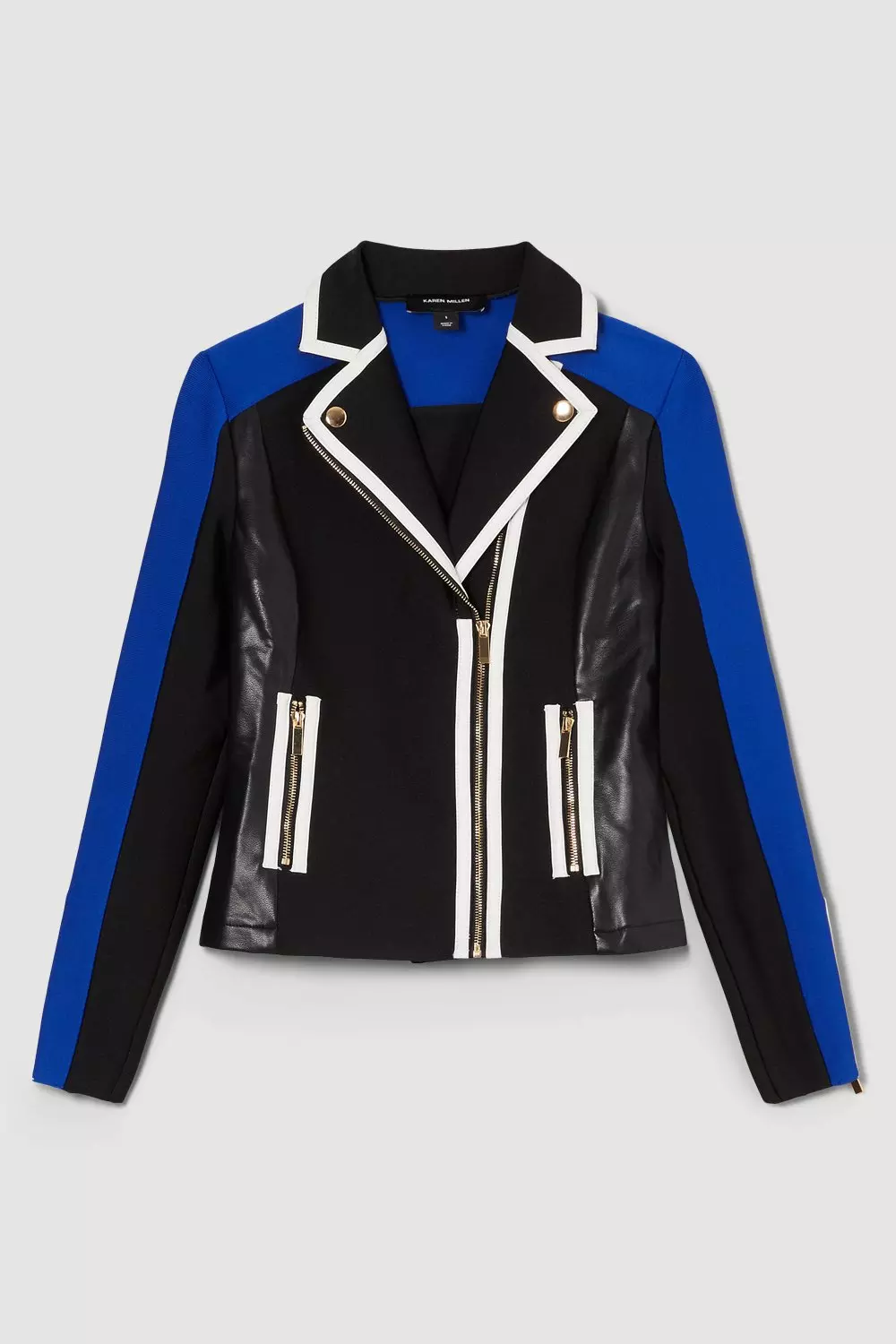 Pu Colour Block And Bandage Knit Biker Jacket | Karen Millen