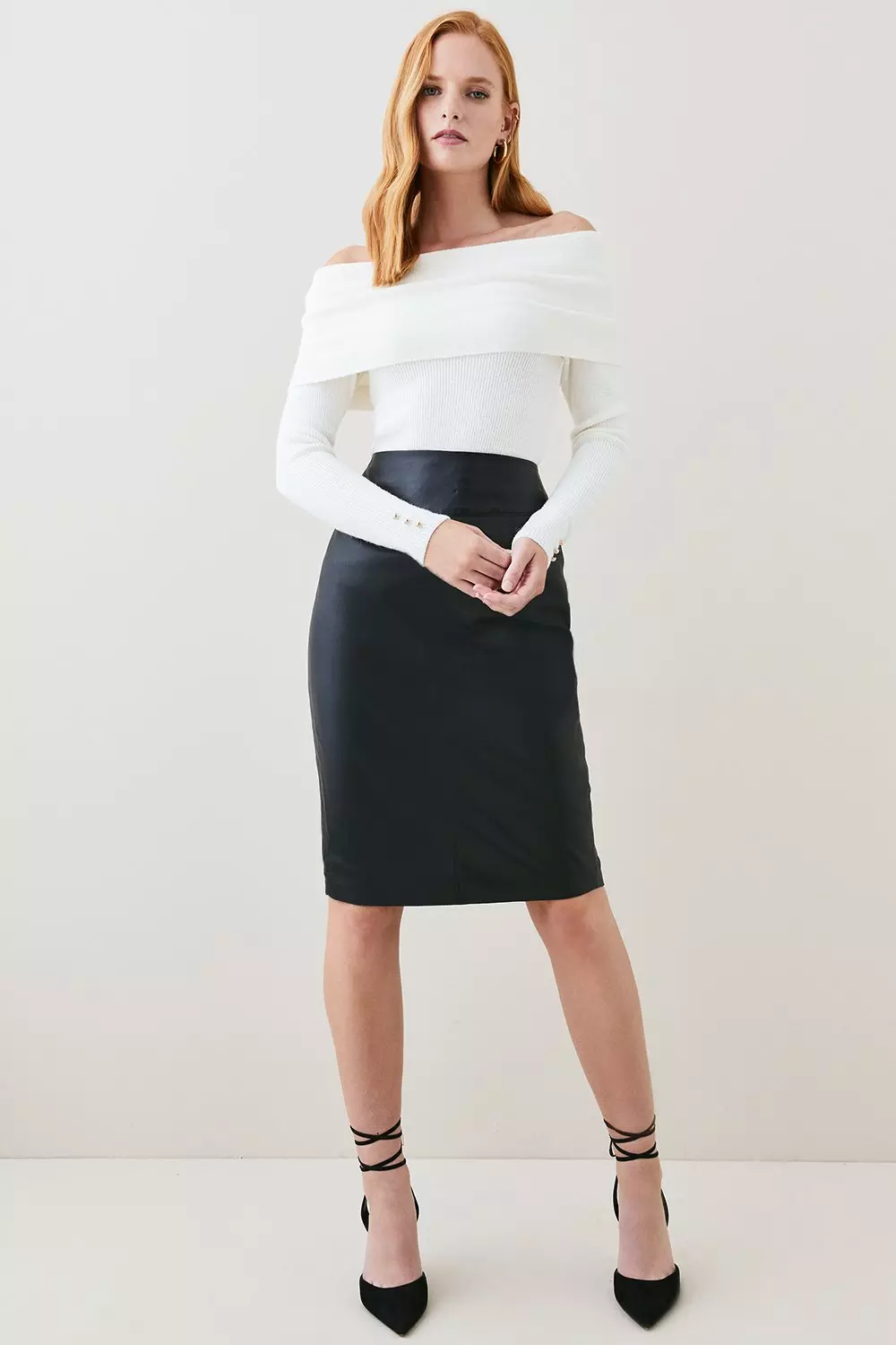 Leather Signature Pencil Skirt Karen Millen