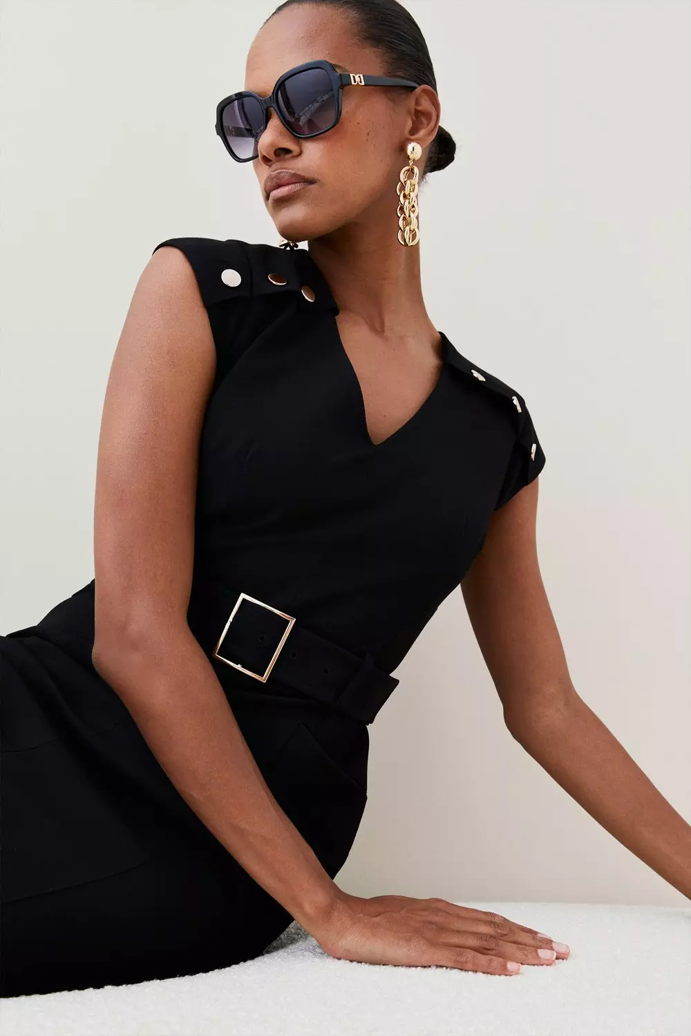 Structured Crepe Belted Forever Midi Dress | Karen Millen