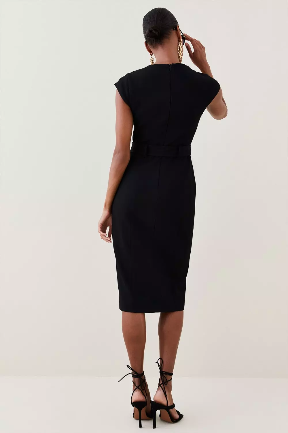 【KAREN MILLEN】Crepe Belted Forever ミディドレス Structured Crepe Forever Pleat Belted Midi Dress | Karen Millen