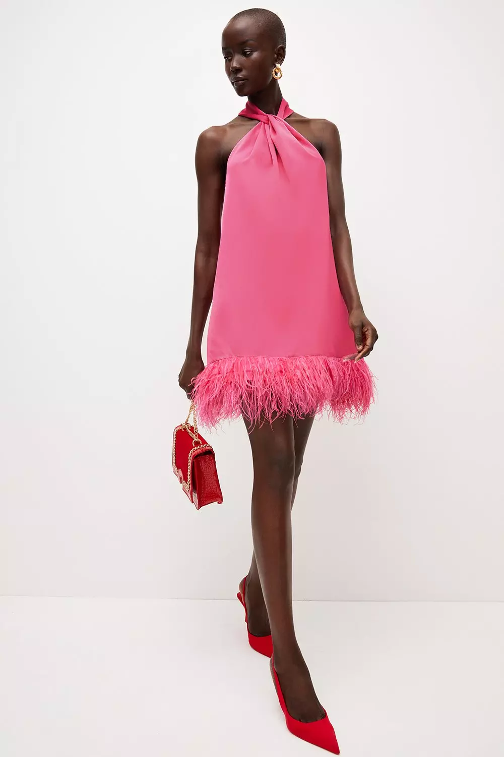 Pink feathered dress best sale