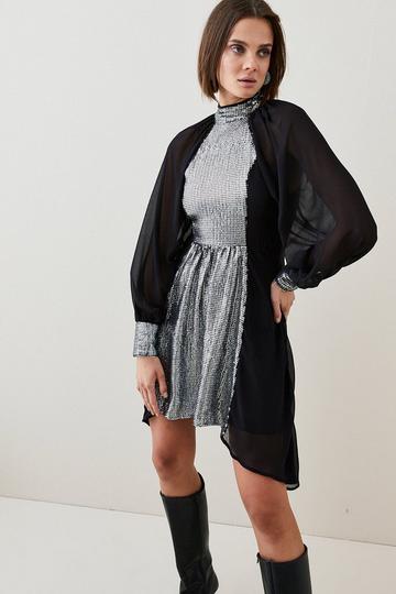 Sequin Panelled Georgette Woven Mini Dress