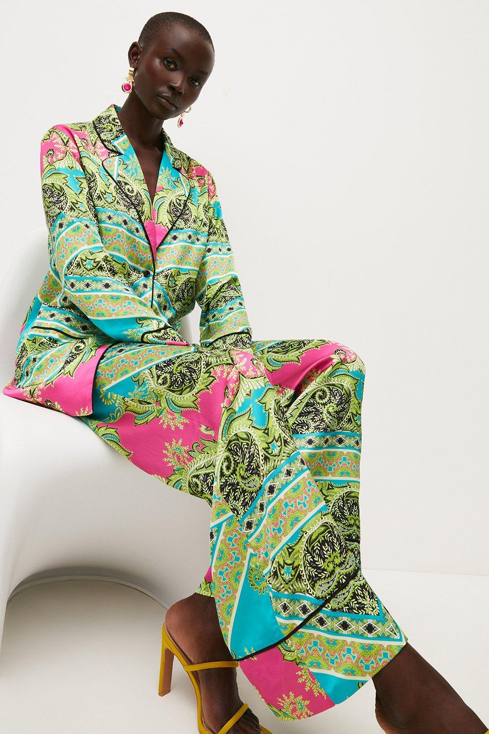 Multi Paisley Scarf Print Wide Leg Trousers
