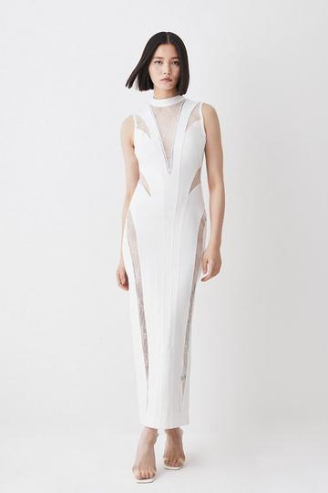 Lace Front Diamante Detail Maxi Dress ivory