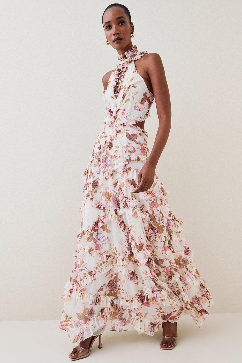 ランランママ Lydia Millen Floral Ruffle Chiffon Maxi | Karen Millen
