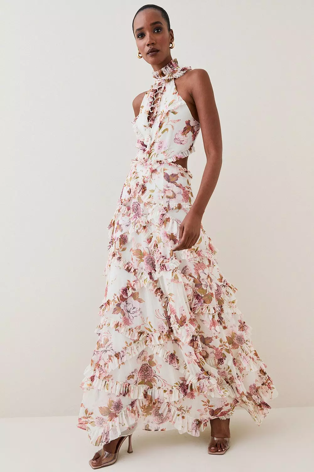 Lydia Millen Floral Ruffle Chiffon Maxi | Karen Millen