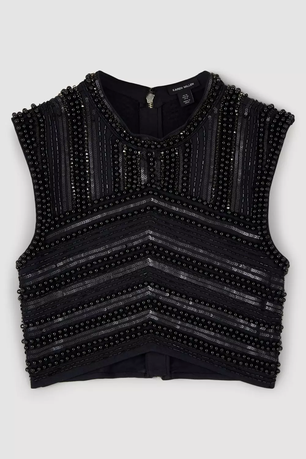 Petite Geometric Beaded Armour Woven Crop Top | Karen Millen