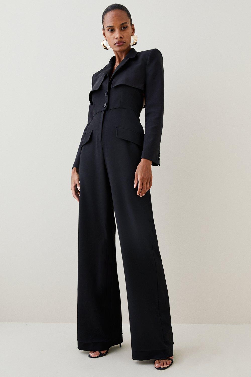 Compact Stretch Tailored Two Piece Jumpsuit | Karen Millen