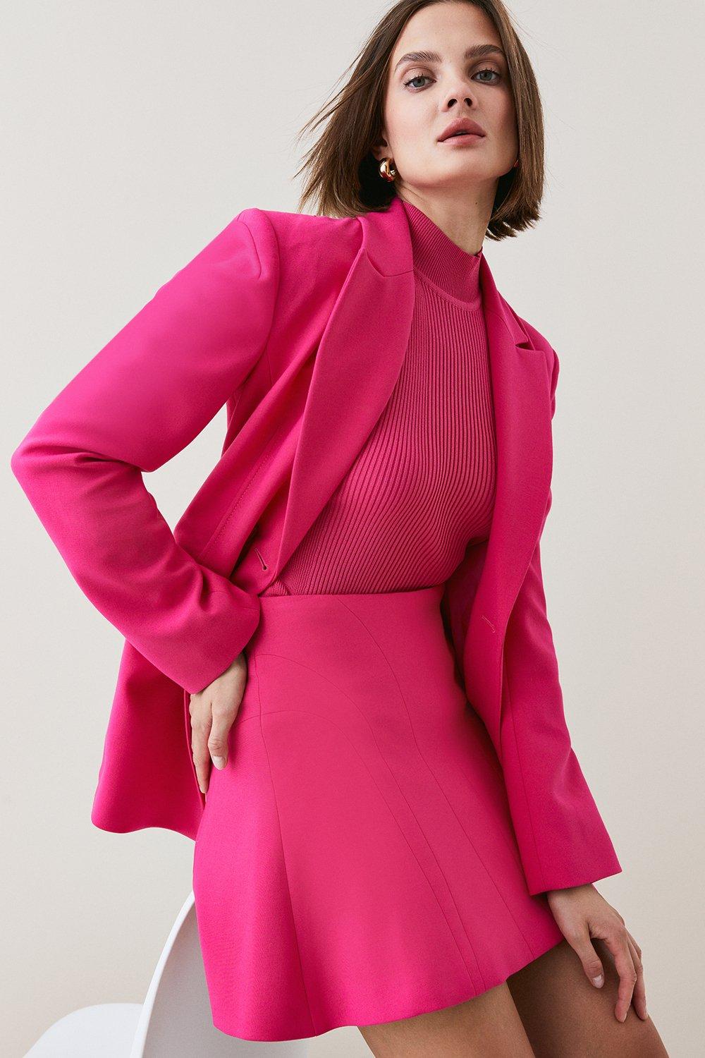 Hot pink Compact Stretch Flippy Hem Mini Skirt 