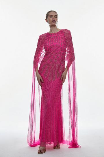 Premium Embellished Caped Maxi Dress pink