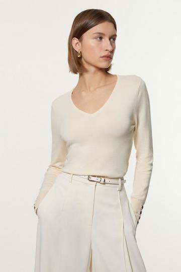 Viscose Blend Knitted V Neck Jumper ivory