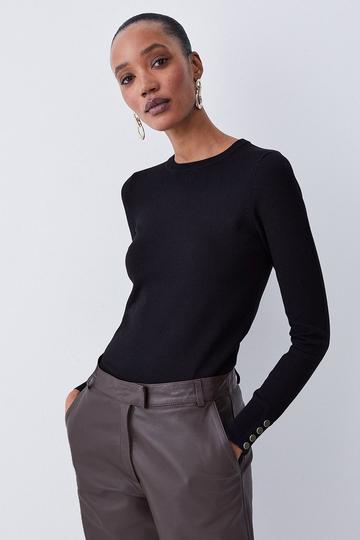 Viscose Blend Knitted Crew Neck Sweater black