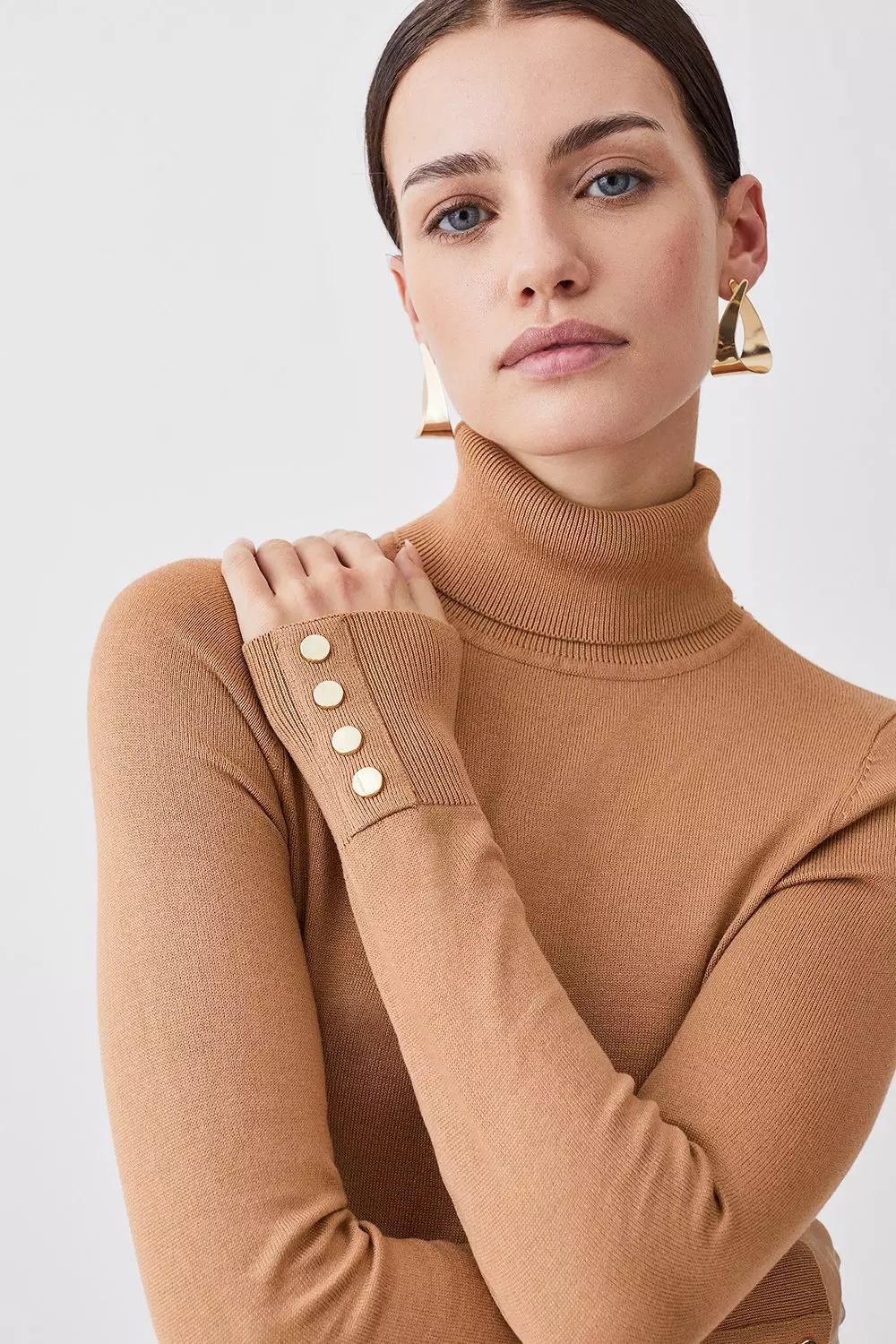 Viscose Blend Knitted Turtleneck Sweater | Karen Millen