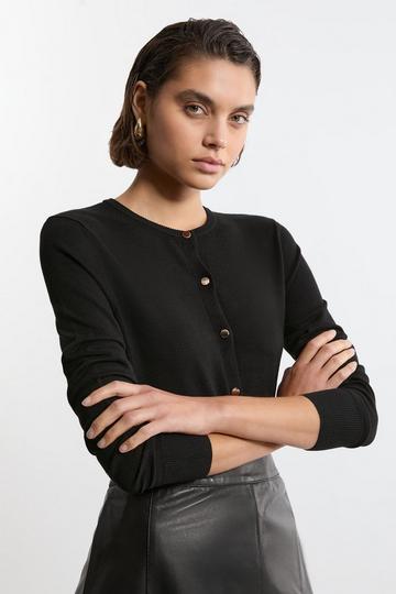 Viscose Blend Knitted Crew Neck Cardigan black