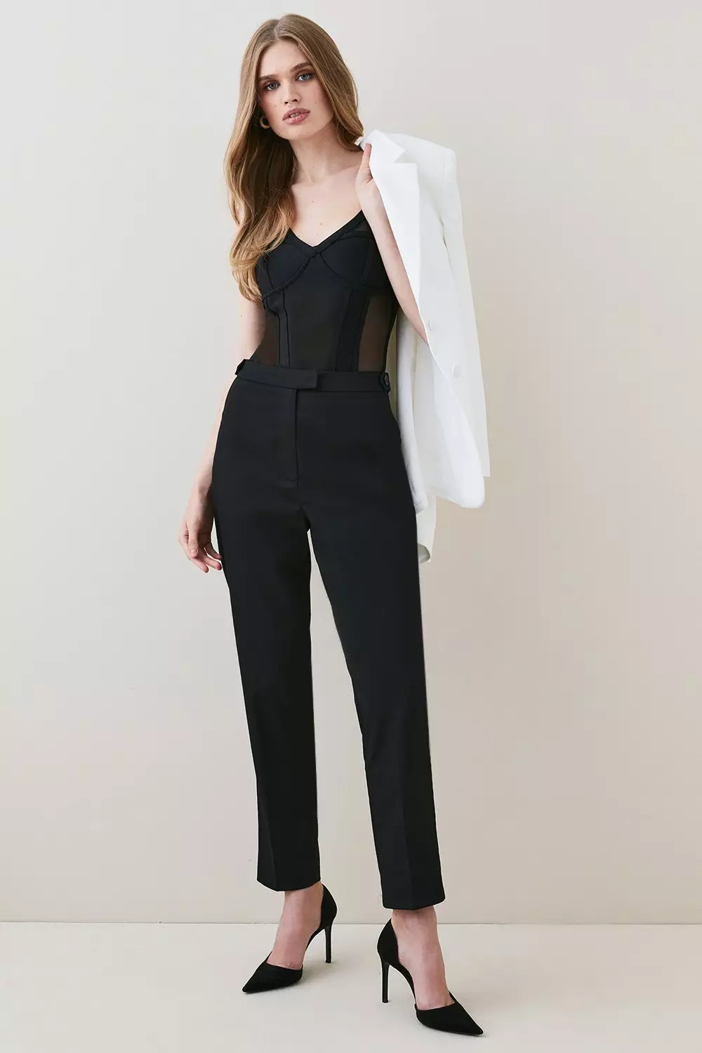 Essential High Rise Tab Side Slim Leg Trouser Karen Millen