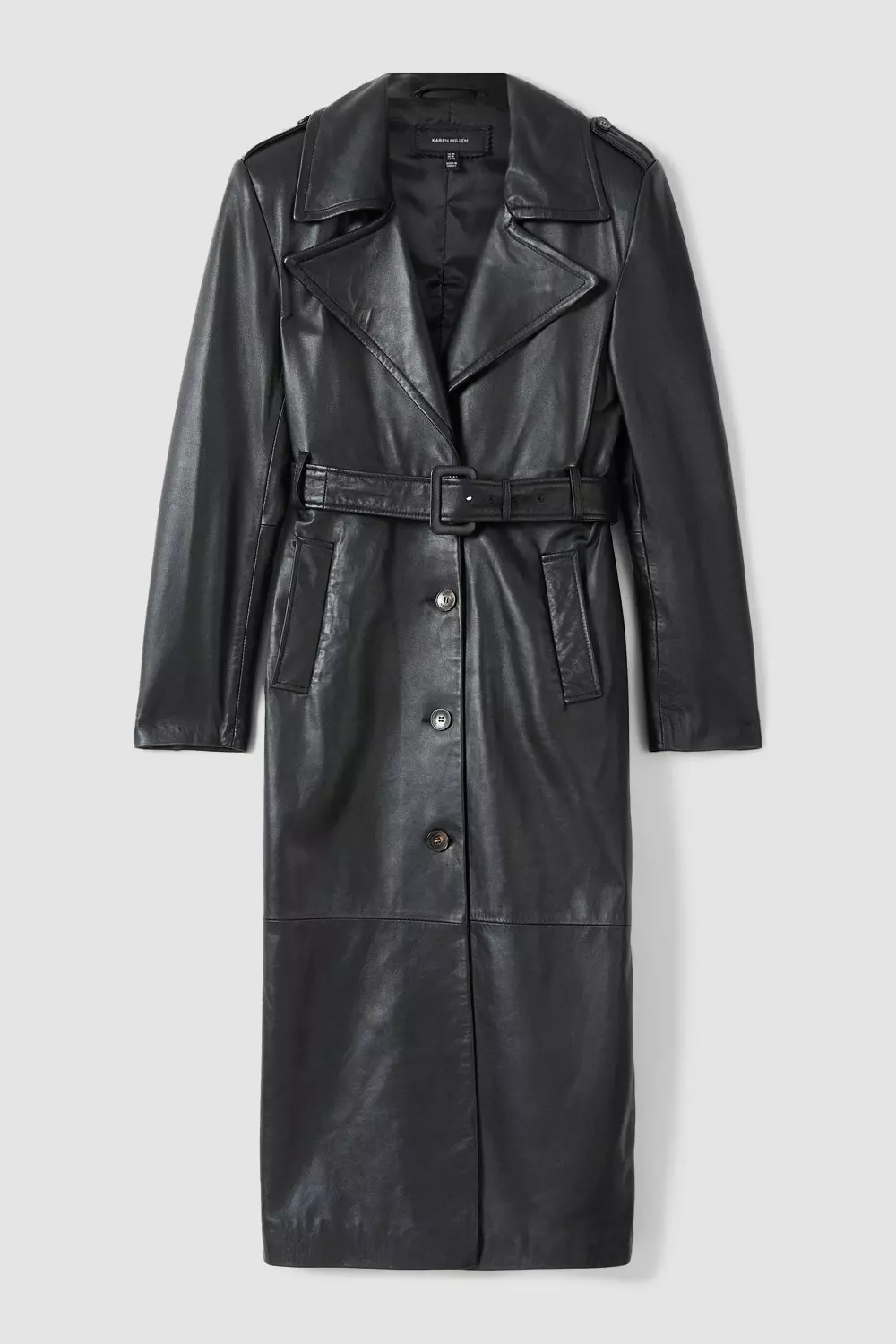 Leather Structured Collared Belted Coat | Karen Millen