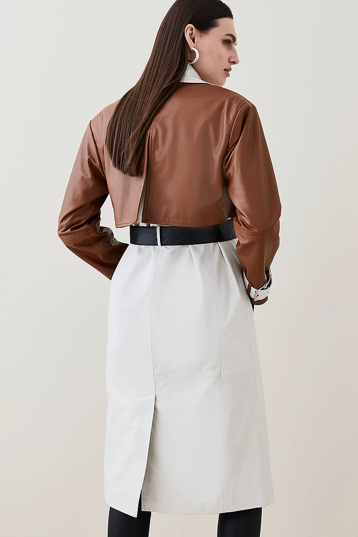 Leather Color Block Belted Trench Coat | Karen Millen Leather Color Block Belted Trench Coat | Karen Millen