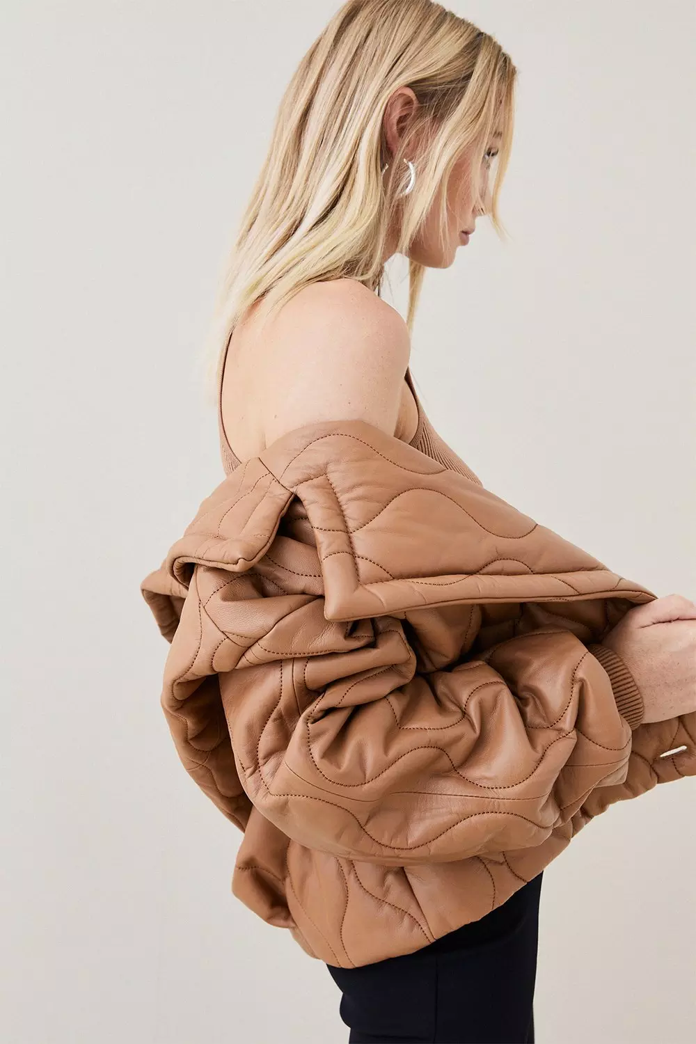 Leather Puffer Stitch Quilted Bomber Coat | Karen Millen