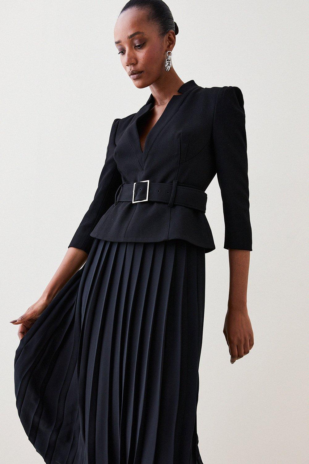 Structured Crepe Forever Soft Pleated Midi Dress Karen Millen