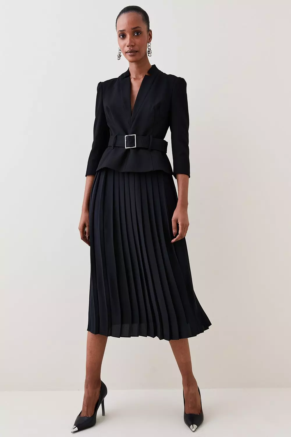 Structured Crepe Forever Soft Pleated Midi Dress Karen Millen