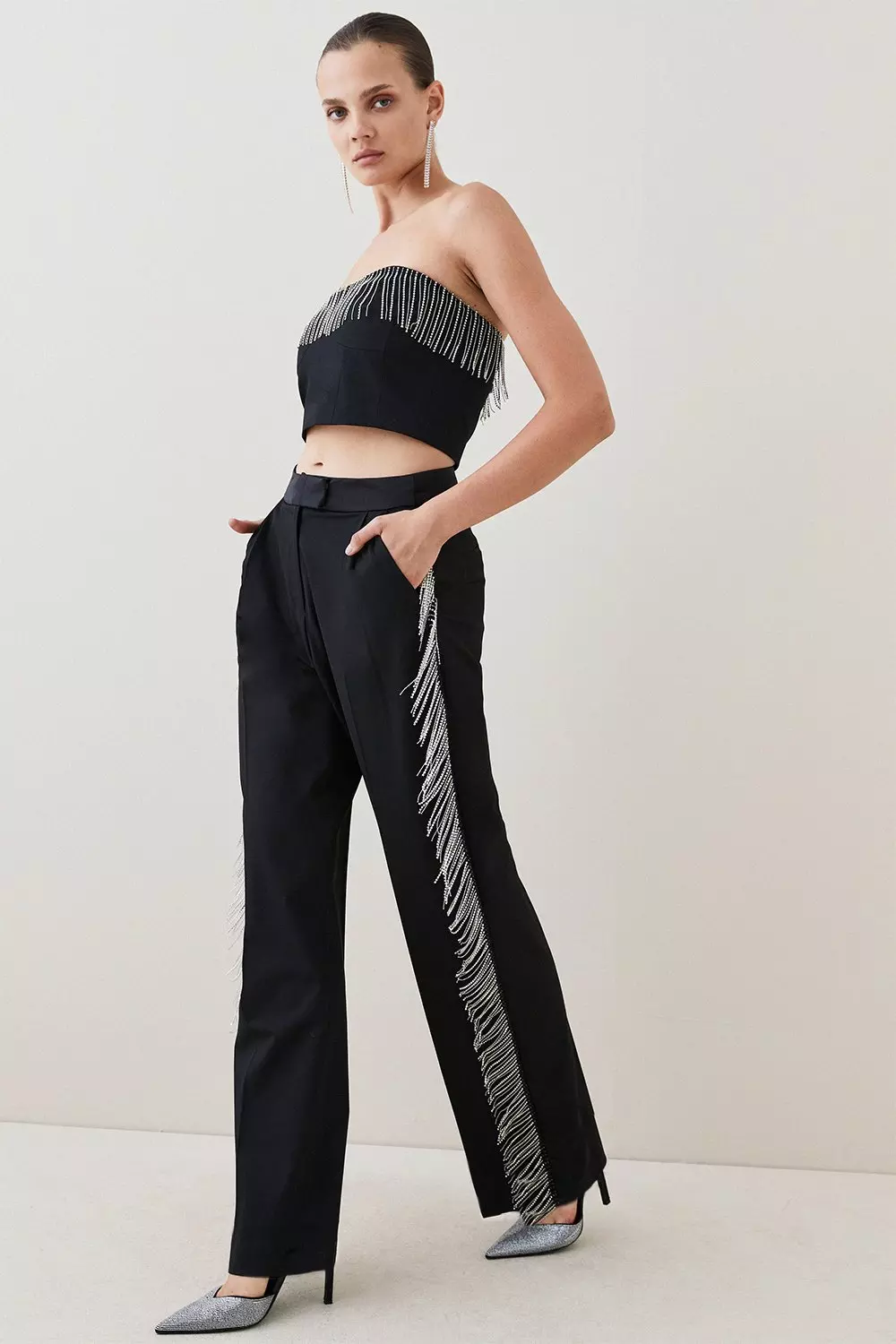 Crystal Fringe Straight Leg Trouser Karen Millen