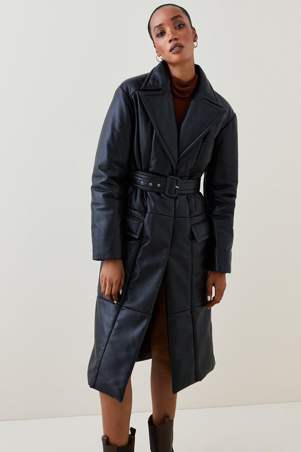 Leather Puffer Belted Trench Coat Karen Millen